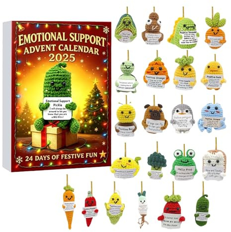 Christmas Advent Calendar 2025, Christmas Countdown with 24 Positive Crochet Animals for Children and Adults, Handmade Crochet Toys for Emotional Support with Positive Card