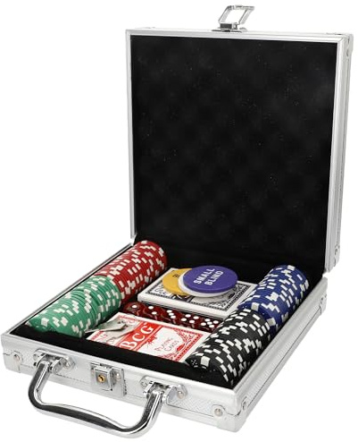 ColorBaby CB Games - Set poker, 100 gettoni, 2 mazzi di carte, 5 dadi, giochi da tavolo, valigetta con chiave, gioco per bambini, giocattolo per bambini, regalo per tutta la famiglia (39112)