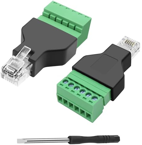 MEIRIYFA Adattatore RJ12 maschio a 6 pin morsetti a vite adattatore Ethernet RJ12 6P6C maschio a 6 pin morsetti a vite adattatore per telefono cavo audio adattatore (2PCS)