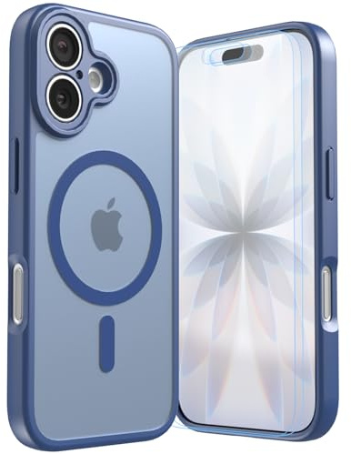 LUNOVATE for iPhone 17 Case, Magnetic Shockproof 14FT Military Protective Cover, Anti-Slip Texture Translucent Matte Phone Case with 2 Screen Protector for iPhone 17 - Deep Blue
