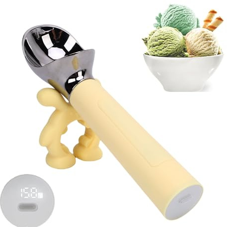 Cuillère à crème glacée chauffante, Gadgets de cuisine de cuillère à glace chauffante électrique rechargeable IP67 avec affichage LED pour les personnes âgées ou les enfants