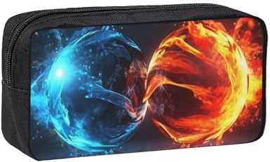 ANABPRMA Ice and Fire Balls Large Pencil Case Oxford Fabric Zipper Pouch for School Office Travel Storage Organizer