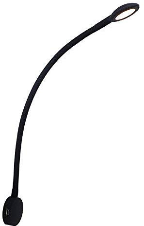 Lampenlux LED Wandlampe Wandleuchte Sula USB Ladegerät 2A 500mV Leselampe Leseleuchte Schalter Schwanenhals Flexiarm Bettleuchte Bettlampe Schwarz 12V