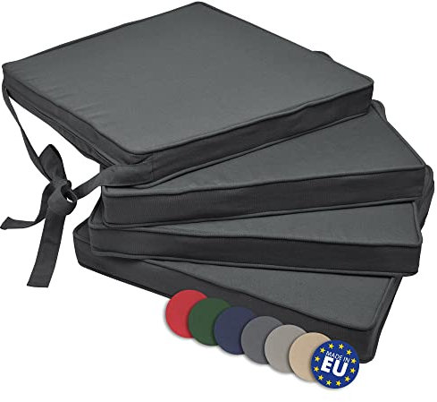 Beautissu Loft SK Stuhlkissen 45x40 cm Anthrazit - 4er Set Stuhlpolster mit Bändern Sitzkissen für Stühle, Sitzpolster Set rutschfest mit Befestigungsbändern Sitzauflage Polsterauflage