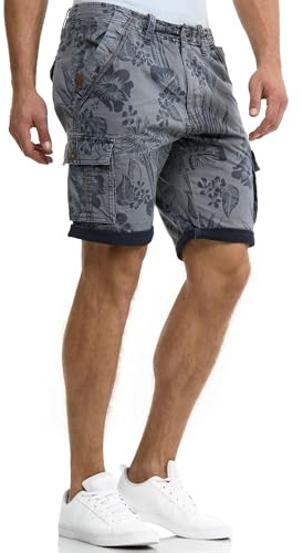 Indicode Herren Albert Moderne Cargo Shorts Hawaii aus 100% Baumwolle | Modische Herrenshorts für Urlaub und Freizeit im Hawaii-Look, Cargoshorts, Bermudas, coole Sommerhose, kurze Hose für Männer