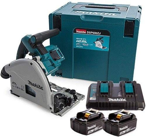 Makita DSP600KIT2 DSP600ZJ Twin 18V/36V Brushless Plunge Saw with 2 x 3.0Ah BL1830 Batteries & DC18RD Charger