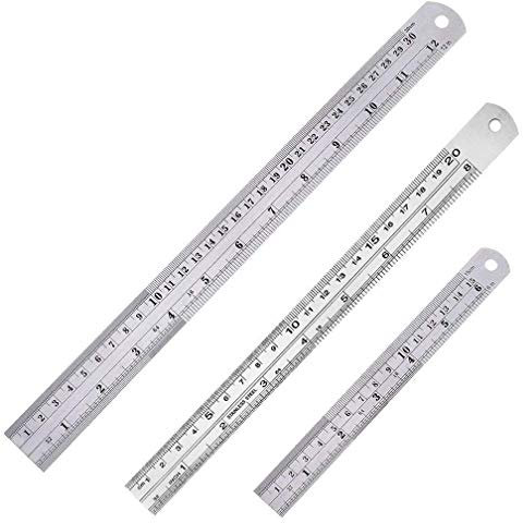 SACONELL 3 Pieces Stainless Steel Ruler丨30cm(12 Inch) +20cm(8 Inch) +15cm(6 Inch) Metal Rulers with Conversion Table丨Perfect Straight Edge for Easy Measurements 丨HEAVY Duty Stainless Steel Ruler