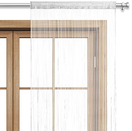 wometo Cortina de Hilos para Puerta de 90 x 245 cm, Color Blanco, cordón oekoTex acortable, Lavable, Monocolor, en Muchos Colores