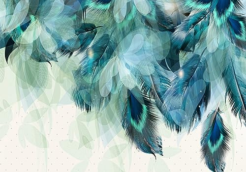STROXTH WALLPAPER Papier Peint Plume Tapisserie Murales Panoramique Nature 3D Salon Chambre, Élégant Rétro Moderne Bleu Plume Sur Mesure Fille Garcon Conception Maison Poster Mural | Panoramique Nature 3D Salon Chambre Élégant Rétro Moderne Fille Garcon Conception Maison Poster Mural