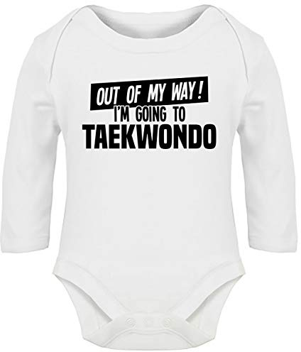 Hippowarehouse Out of My Way I'm Going to Taekwondo Baby Vest Bodysuit (Long Sleeve) Boys Girls White
