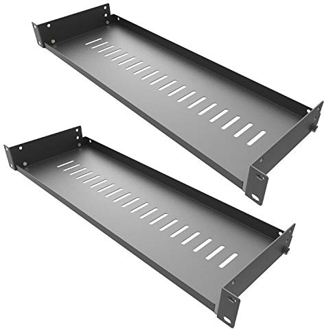 Jingchengmei 2 Stück 1HE 19 Zoll Fachboden für Netzwerk Schrank - Freitragende perforierte Rack ablage für Serverschrank/Rack - Frontmontage - Belastbarkeit-15,2 cm Tiefe (6V2PC, schwarz)