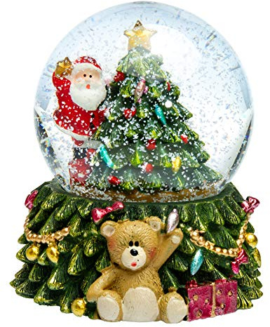 SIKORA SK11 Mittelgroße Glas Schneekugel mit bunter LED Beleuchtung Weihnachtsmann mit Stern auf dem Weihnachtsbaum D: 65mm, Schneekugeln:Weihnachtsmann auf dem Weihnachtsbaum