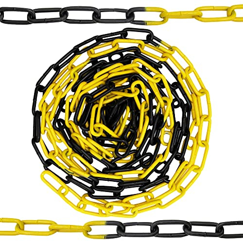 HAFIX® avstängningskedja varningskedja tvåfärgad svart-gul kedja 5M. Varningskedja 5 mm länkkedja säkerhetskedja för byggarbetsplatser av rostfritt metall.