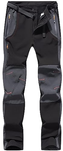BenBoy Pantaloni Trekking Uomo Invernali Impermeabile Pantaloni da Sci Neve Arrampicata Escursionismo Caldo Pantaloni Softshell Outdoor,KZ21037M-Black-XL