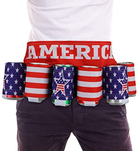 Weewooday 6 Pack Beer Belt USA Americana Beer Belt Holder for Men Novelty 4th of July Patriotic Beverage for Memorial Day Independence Day 250 Year American Anniversary Picnic Party