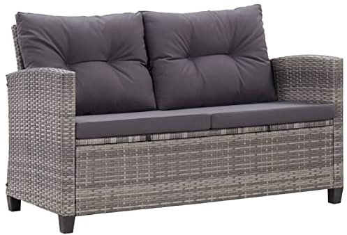 CANLAY 2-Sitzer-Gartensofa mit Kissen, Outdoor Sofa, Gartenbank, Gartenlounge Outdoor, Balkon Sofa, Liegesofa, Outdoorsofa, Grau 124 cm Poly Rattan