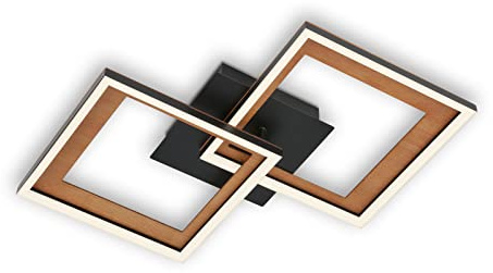 Briloner Leuchten - Deckenlampe LED, Stufenweise Dimmbar, schwenkbare Deckenleuchte, LED Frame, Hinterschnitt, Schwarz-Holz, 440x440x80 mm