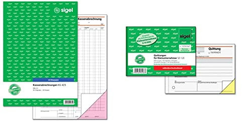 SIGEL KG425 Kassenabrechnung A4, 2x50 Blatt & SD120 Quittungsblock für Kleinunternehmer A6 quer, 2x30 Blatt, selbstdurchschreibend