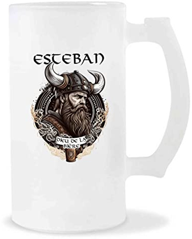 Planetee Chope de Bière Esteban Design Viking | Verre à bière pinte Cadeau Apéro Humour alcool pour amateur de bière