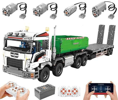 Auforua Technik LKW mit Anhänger, 2950-tlg, Keine Originalverpackung | Mit Motoren Set, Klemmbausteine LKW mit Anhänger, Technik LKW mit Tieflader