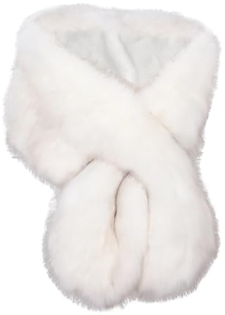ISAKEN dam fuskpäls halsdukar brud bröllop fuskpäls halsduk wrap svart brud päls halsduk stola päls sjalar vinter fluffiga halsdukar halsvärmare krage, Vit, M