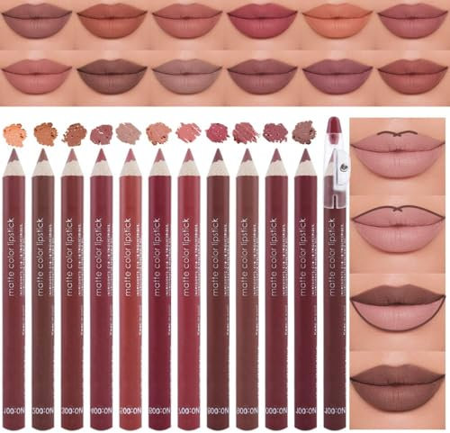 Katiluxiya 12 Colors Lip Liner Set,12 Colors High Pigmented Natural Lip Makeup Soft Pencils Longwear Smooth Ultra Fine,Girls and Women Lipstick Pen Lip Sets for Daily/Travel/Party/Work. (01)