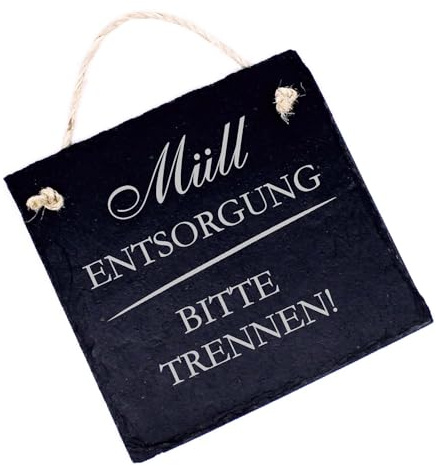 Müll Entsorgung Schild Schiefertafel graviert Müllecke Mülltrennung Hinweisschild 11x11cm