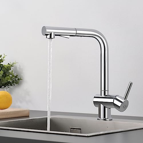 CECIPA Hochdruck Wasserhahn Küche Ausziehbar, Küchenarmatur mit Brause Zwei Strahlarten, Armatur Küche Edelstahl, Mischbatterie 360° Schwenkbar, Einhebel Spültischarmatur, Chrom Glänzend, X207C