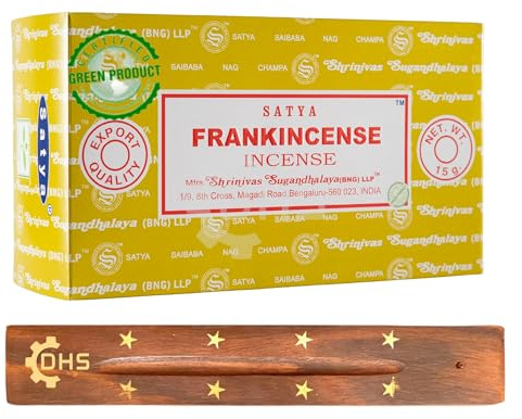 Satya Nag Champa Frankincense Incense Sticks | Full Box of 12 | With DHS Incense Stick Holder | Used for Aromatherapy, Yoga, Meditation, and Relaxation