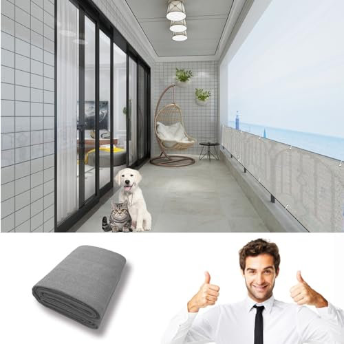 GAIFNAG Balkon Sichtschutz Balkonabdeckung 85 x 950 cm Balkonsichtschutz mit Ösen, Kunststoff Balkonverkleidung Uv-Schutz Ohne Bohren, Sichtschutz für Balkon Terrasse Garten, Grau