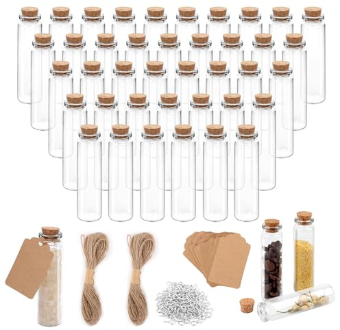 NVIYAM Mini Glasflaschen, 40 x 20 ml Mini Glasfläschchen mit Korken, Mini Flaschen Glas, Reagenzglas mit Korken, Kleine Korkflaschen für Gastgeschenk, Hochzeit Gefälligkeiten, Deko Weihnachten