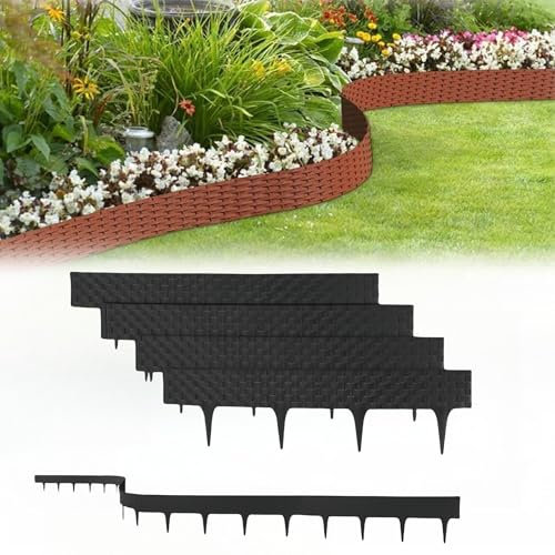 1 Metro por Pieza Valla pequeña for Borde de césped de jardín, decoración de jardín, Valla de jardín, Valla de parterre de Flores, Borde de jardín, plástico Resistente a los Rayos UV(Black,5 pcs)