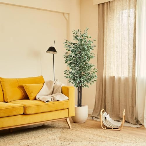 BLAINE | Tvåfärgad ficus 150 cm | Dekorativa konstväxter | Stor konstväxt | Konstväxter för inom- och utomhusbruk | Realistisk dekorativ konstväxt för hemmet