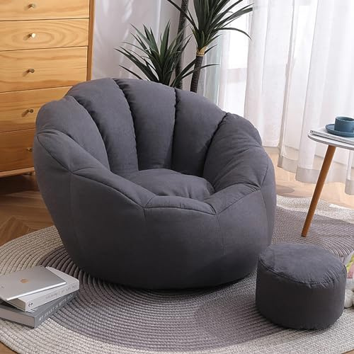 Sitzsack-/Stuhlbezug-Set, weiß-grau, Sitzsackbezug + Fußhocker-Bezug + Kissenbezug, Spielzeugaufbewahrung, faules Sofa für Erwachsene, Kinder, Teenager, ohne Füllung