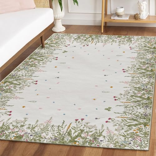 Artoid Mode Alfombra de primavera de hierbas antiguas, flores silvestres, 140 x 200 cm, relajante de verano, suave, antideslizante, parte inferior para cocina, sala de estar, decoración