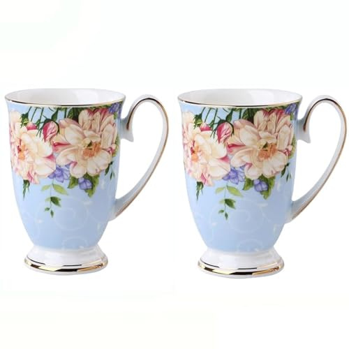 MIATTCLD Tasse à café en porcelaine à motif floral, 300 ml, tasse à thé en porcelaine anglaise avec poignée pour café, thé, lait, cappuccino (D)