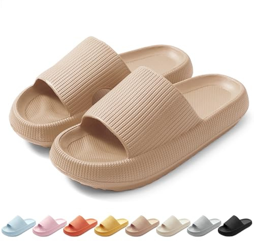 HEOAARG Zapatillas de Estar por Casa Mujer Hombre Cómodas Chanclas de Baño Antideslizante Chanclas Nube Pantuflas Ligeras Slippers Chancletas para Interiores y Exteriores，Caqui，46-47 EU
