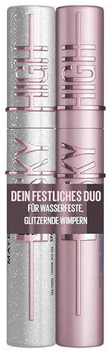 Mascara Set Maybelline New York Lash Sensational Sky High Space Diamond, silber glitzernde Topcoat, 8ml + Maybelline New York Lash Sensational Sky High Mascara, Black Waterproof, 6 ml