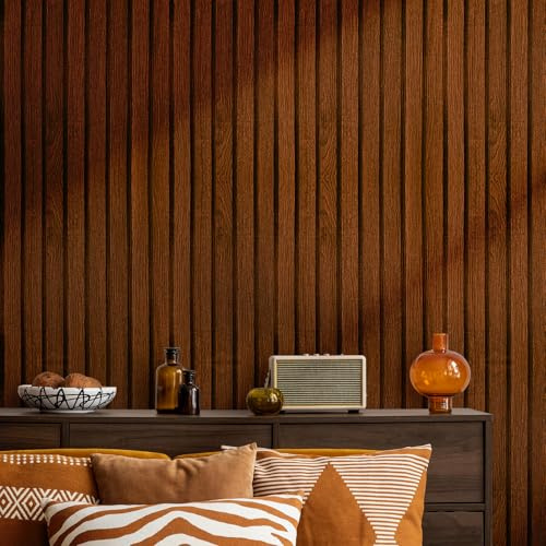 WADILE Papier Peint Autocollant Motif Bois à Rayures – Papier Peint Adhésif Mural Effet Bois Texturé, pour Salon, Cuisine, Meuble, Facile à Poser, marron foncé, 40cm x900cm