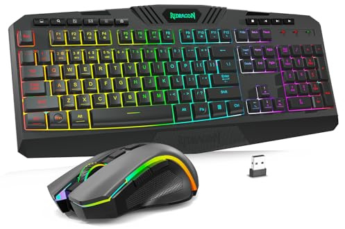 Redragon S101M-KS Gaming Keyboard and Mouse Wireless with Tri-Mode, RGB Keyboard and 4800 DPI Gaming Mouse, 10 Independent Multimedia Keys for Wins, PC, Computer, Wireless S101 Ideal for Gamer