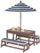 AIYAPLAY Ensemble Salon de Jardin extérieur Enfant, Table Pique-Nique Enfant avec bancs, Coussins et Parasol Amovible, pour Jardin, pelouse, Camping, rayé Bleu Marine et Blanc