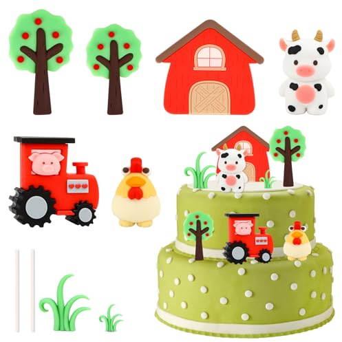 Bauernhof Geburtstag Deko Traktor Bauernhof Tortendeko Tier Kuchen Dekoration 6 Stück Cake Topper Tierfiguren Spielzeug Kindergeburtstag Kuh Schwein Huhn Torte Dpielzeug Tortenaufleger