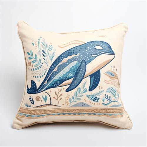 Kitquiver Knüpfkissen Mit Vordruck Cartoon-Waltier Diy-Knüpfhäkel-Sets,Bedruckte Kissen,Häkelgarn,Häkelnadel Und Knüpfset,Kissenbezug,Teppich,Heimdekoration 17x17In