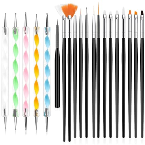 MOLIMOLI Juego de 20 Pinceles para uñas con Herramienta para puntear, Juego de Pinceles para uñas de Gel, para diseño de uñas, bolígrafo para el Cuidado de Las uñas y Accesorios para manicura