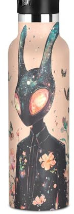 Botella de agua de ciencia ficción Aliens Peach ligera, reutilizable, aislada con pajilla, caliente y frío, doble pared, para gimnasio, deportes, botella de vidrio azul para agua solarizada