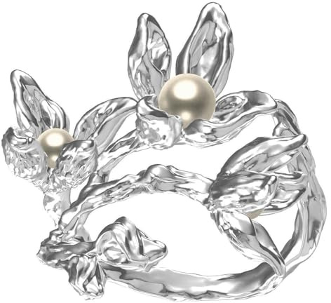 Anello aperto da donna in argento Sterling con perla testurizzata e fiore di orchidea, stile leggero e lussuoso, Adjustable opening, Metallo, Zirconia cubica