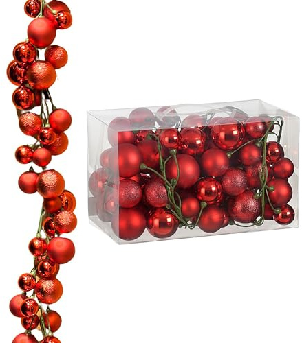 Weihnachtsgirlande 180 cm – Mit Glänzenden und Glitzernden Kugeln – Für Innen & Außen – Festliche Dekoration für Fenster, Treppen, Geländer und Garten - Girlande Weihnachten (Rot)
