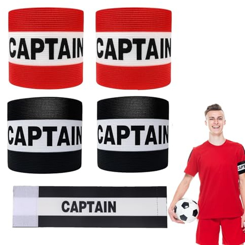HcrYen Captain Armband Football, Captains Armband, 4 Pack Team Leader Armbands with Adjustable Fit, Red and Black Design for Soccer, Rugby, Basketball Captains, Junior and Adult Athletes, 31x8 cm