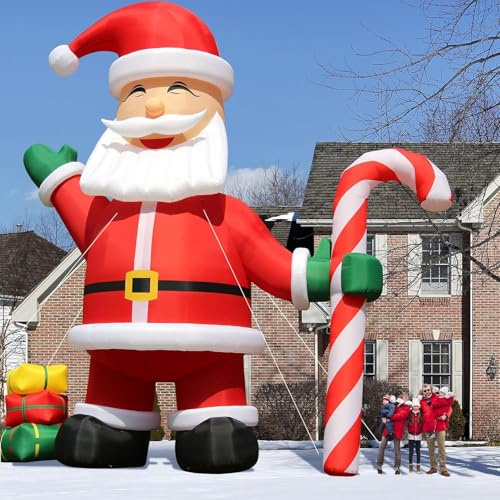 Aufblasbarer Weihnachtsmann 600cm, Aufblasbare Weihnachtsdeko Groß Outdoor, Aufblasbare Deko Santa mit Zuckerstange, Weihnachtsfiguren XXL, Deko für Rasenflächen, Innenhöfe, Gärten und Einkaufszentre
