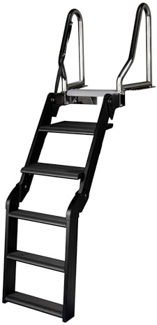 Lippert SureStep Pontoon Ladder for Boats, Slip-Resistant Steps, Easy Boarding for Kids & Dogs, Stainless Steel Handrails, Powder-Coated Aluminum Steps, Saltwater Rated - 2025041871